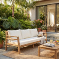Christopher Knight Home Classic 76 W Outdoor Solid Wood 3 Seater Sofa With Curved Backrest And Water Resistant Cushions