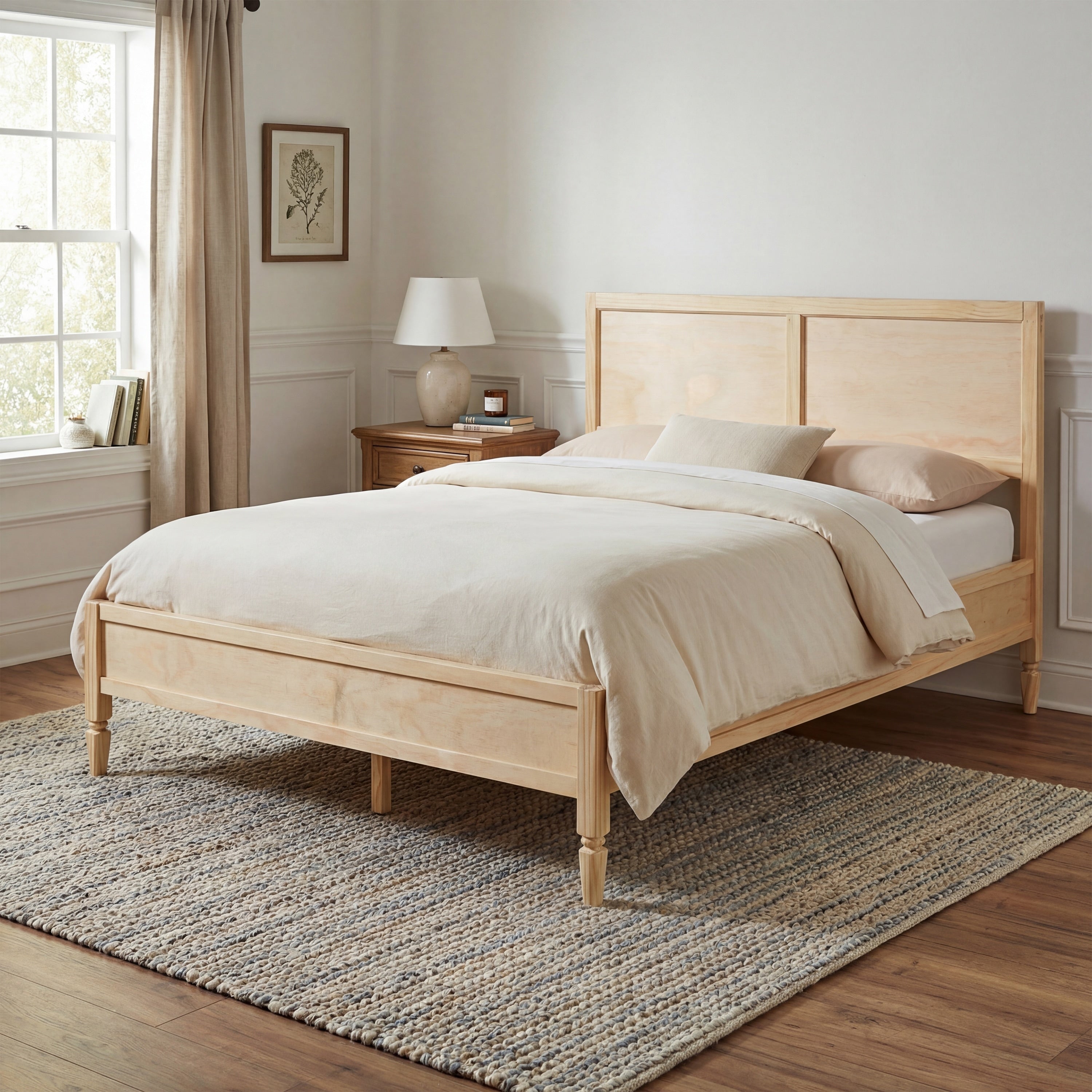 Christopher Knight Home Classic Wooden Platform Bed Frame With Panel Headboard Wooden Slat Support And Under Bed Storage