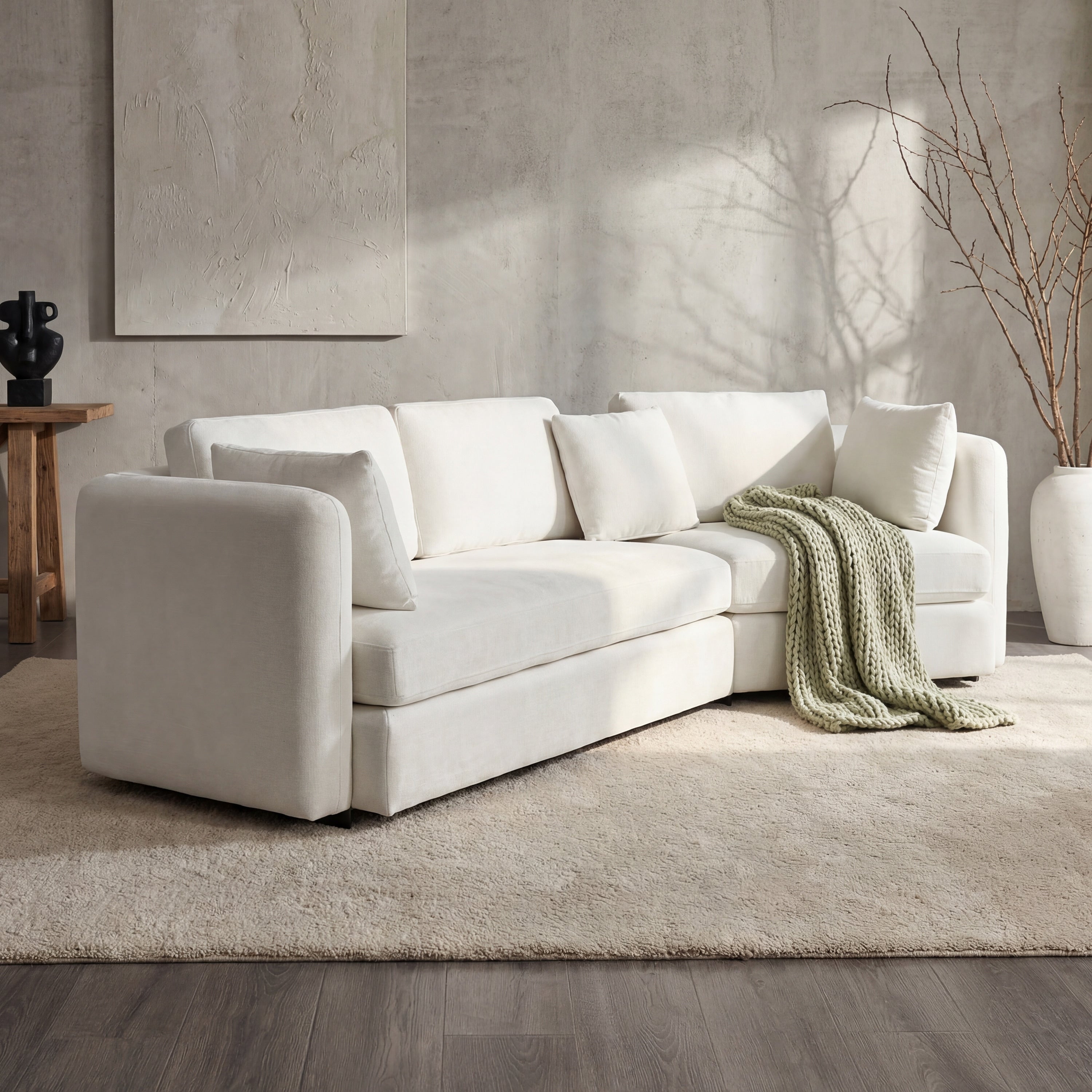 Christopher Knight Home Contemporary Upholstered Curved 3 Seater Sofa With Movable Cushions And 2 Throw Pillows
