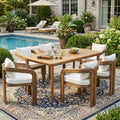 Christopher Knight Home Country Acacia Wood 7 Piece Outdoor Dining Set With Cushions Natural And Teak Finish Patio Table