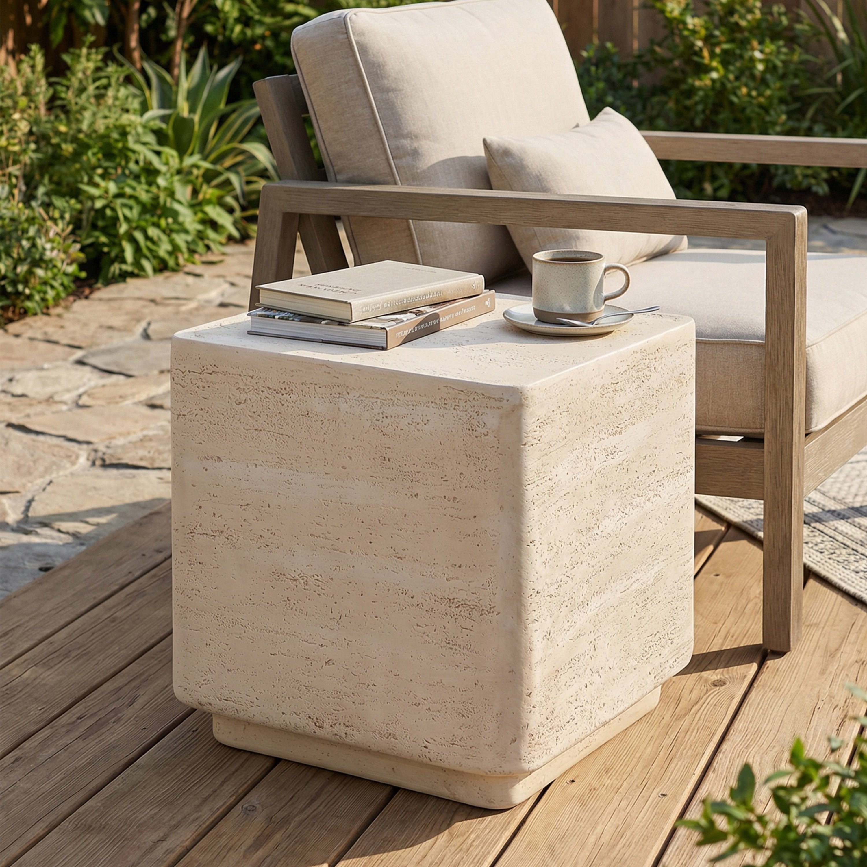 Christopher Knight Home Daphne Modern Outdoor Mgo Side Table With Travertine Finish Set Of 1