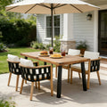 Christopher Knight Home Della Modern Coastal Outdoor Indoor Acacia Wood And Rope Dining Set With Cushions Flat Rope