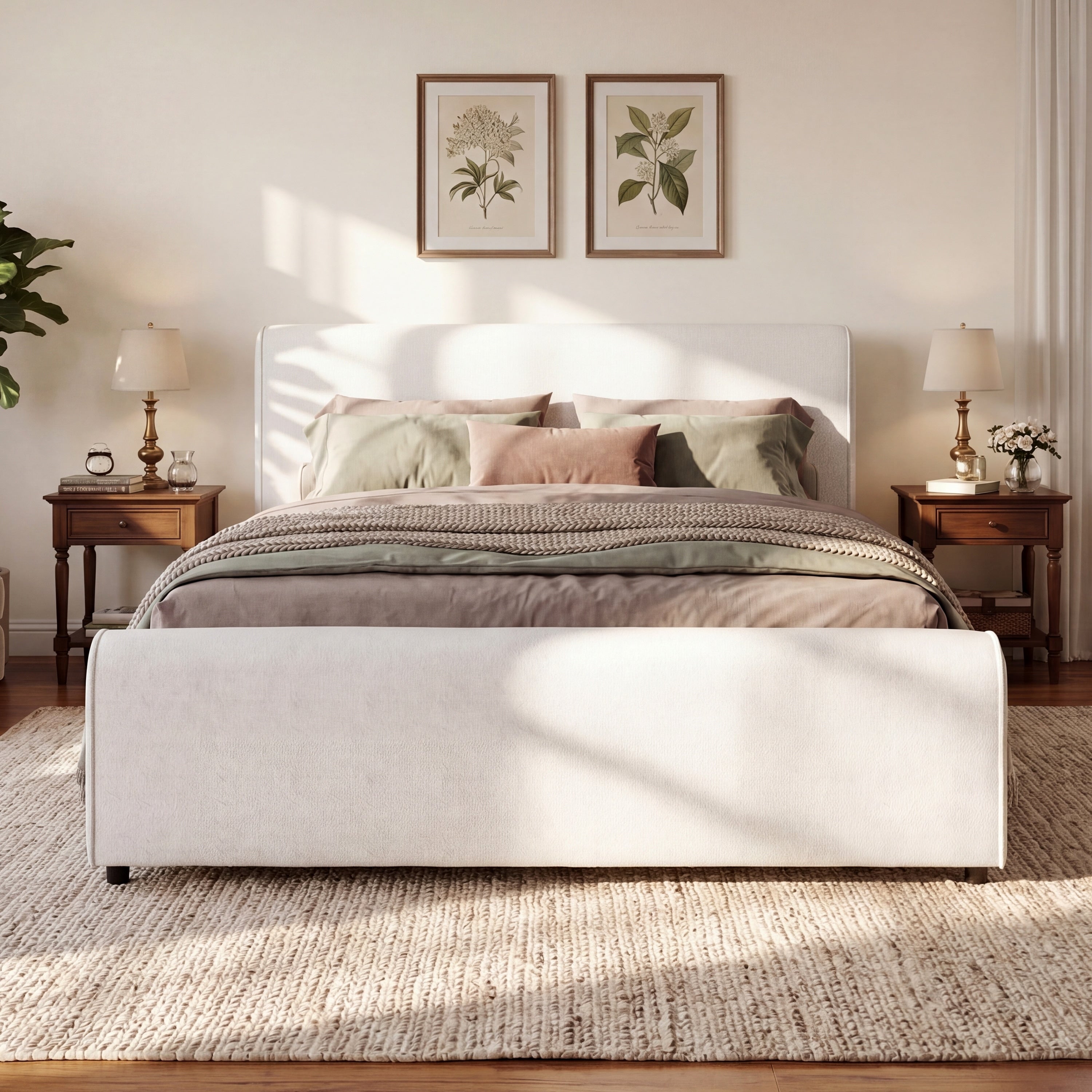 Christopher Knight Home Delmar Boucle Upholstered Platform Bed With Curved Headboard Footboard No Box Spring Needed