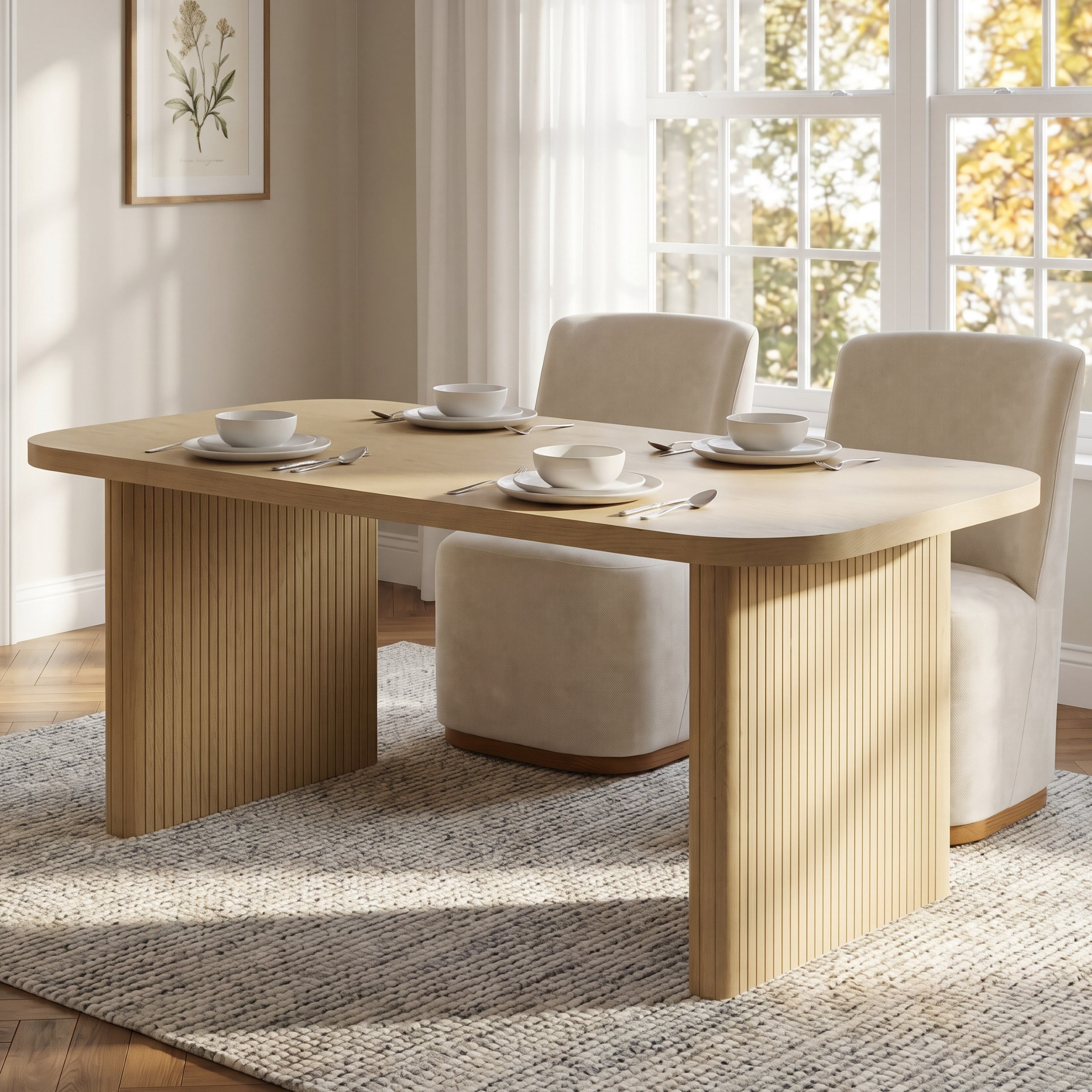 Christopher Knight Home Dining Table Mdf With Ribbed Rubber Wood Legs And Rounded Edge Design