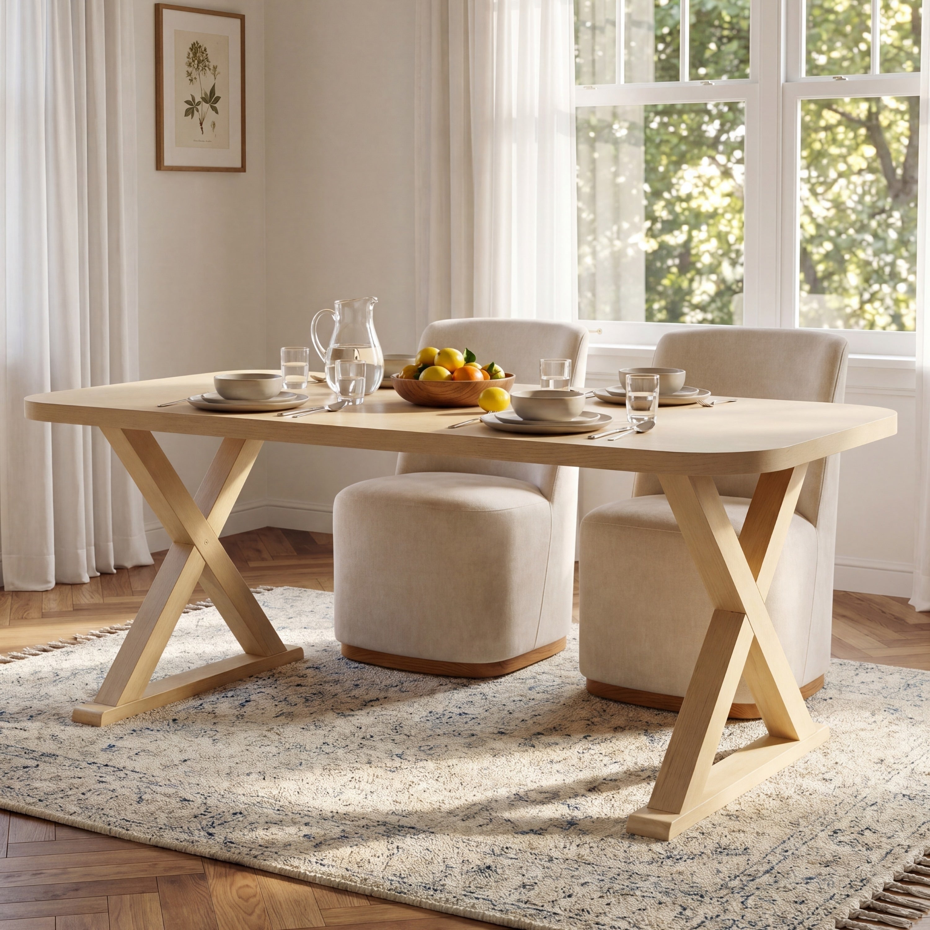 Christopher Knight Home Dining Table Mdf With X Shaped Rubber Wood Legs And Rounded Edge Design