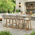 Christopher Knight Home Dome Outdoor Acacia Wood Bar Stools With Wicker Back And Cushions Set Of 4