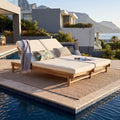 Christopher Knight Home Double Outdoor Chaise Lounge Solid Acacia Wood With Adjustable Backrests And Removable Cushions