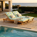 Christopher Knight Home Double Outdoor Chaise Lounge Solid Acacia Wood With Adjustable Backrests And Removable Cushions
