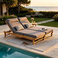 Christopher Knight Home Double Outdoor Chaise Lounge Solid Acacia Wood With Adjustable Backrests And Removable Cushions