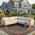 Christopher Knight Home Dunley Outdoor V Shape Sectional Sofa Acacia Wood Frame With Cushions 3 Piece
