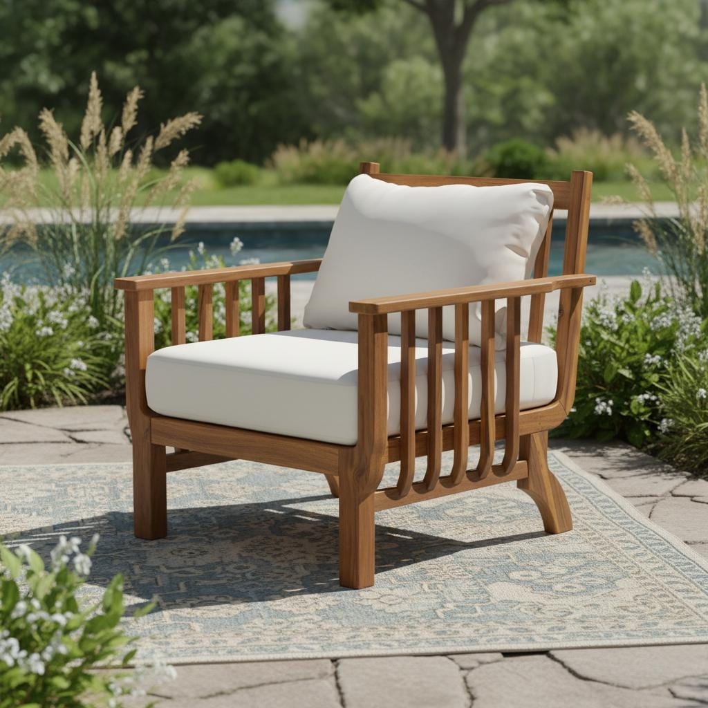 Christopher Knight Home Dylan Outdoor Club Chair Acacia Wood Frame Mid Century Lounge Design With Weather Resistant Cushion