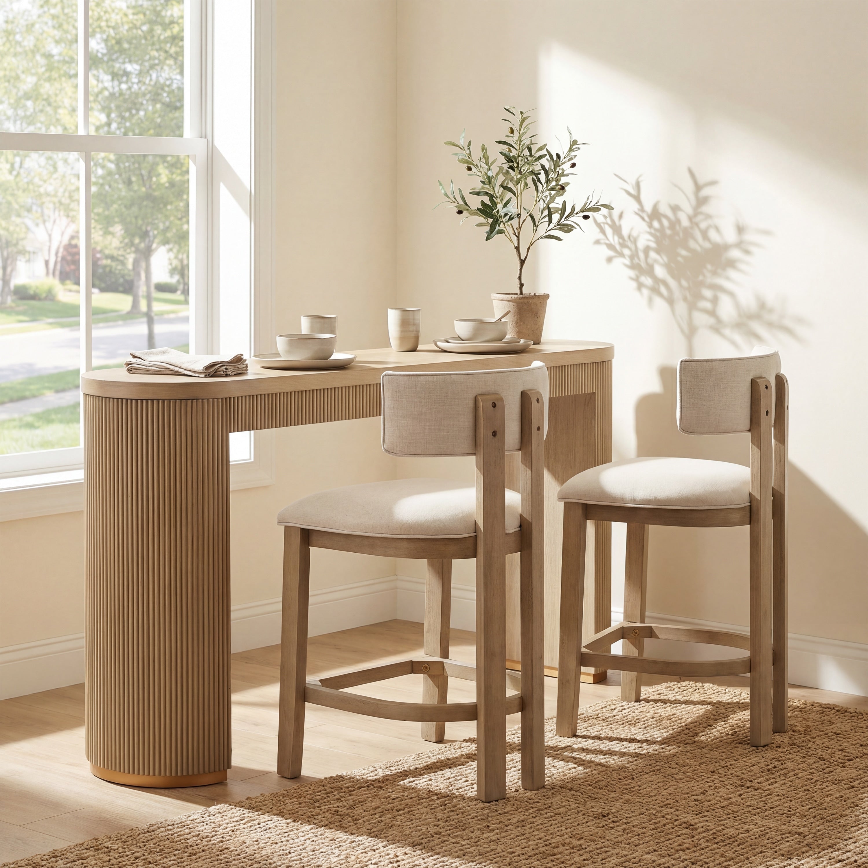 Christopher Knight Home Egan Contemporary 3 Piece Counter Height Dining Set With Upholstered Back Stools And Curved Bar Table