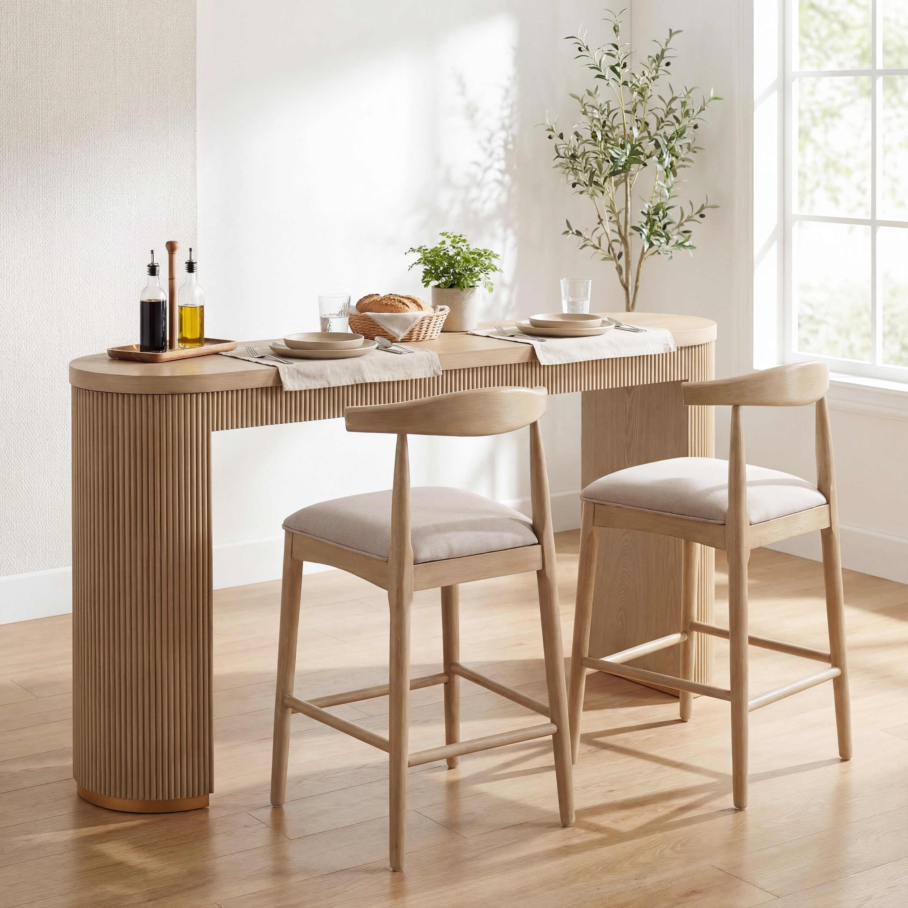 Christopher Knight Home Egan Mid Century 3 Piece Counter Height Dining Set With Upholstered Open Back Stools Bar Table
