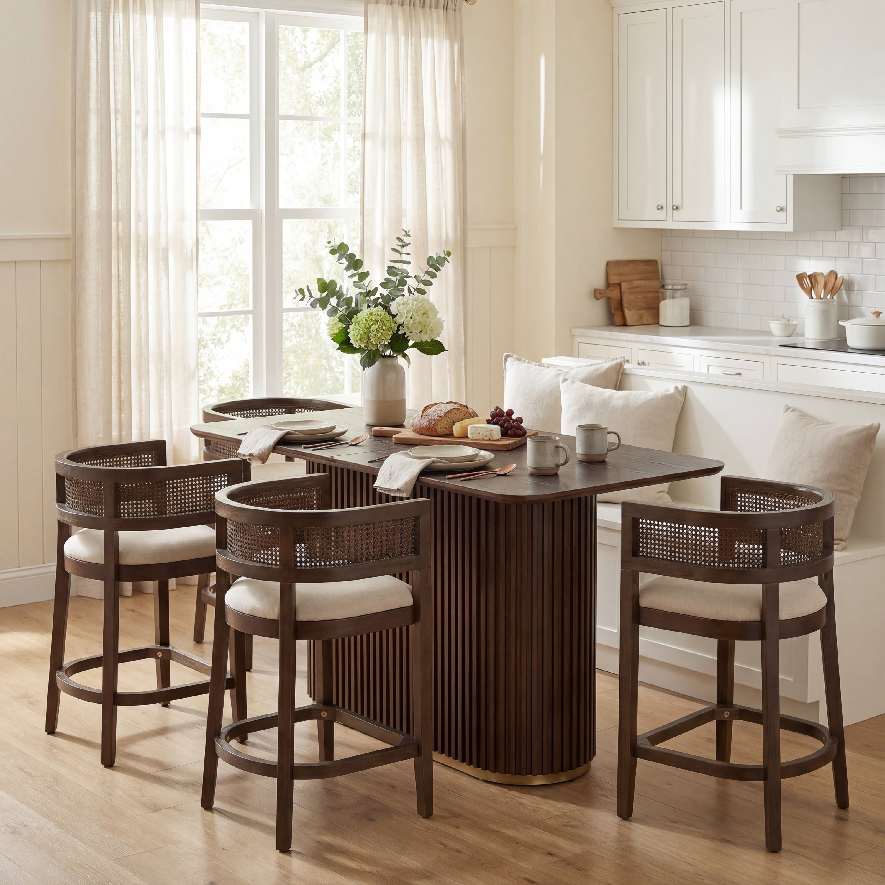Christopher Knight Home Ella Modern 5 Piece Dining Set With Upholstered Rattan Back Counter Stools 63.00 Pedestal Table