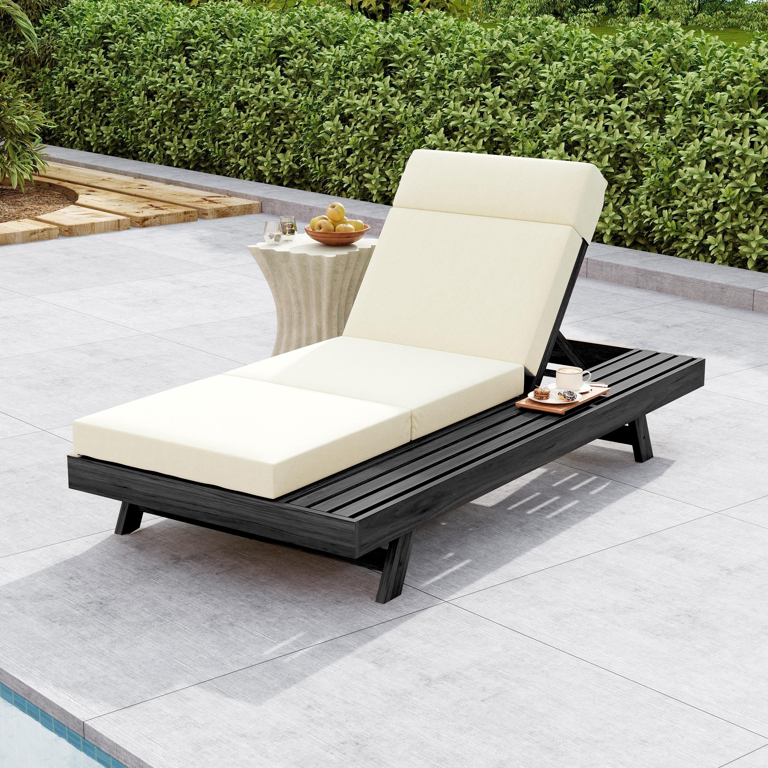 Christopher Knight Home Elmont Outdoor Acacia Wood Adjustable Chaise Lounge With Water Resistant Cushions Headrest Cushion