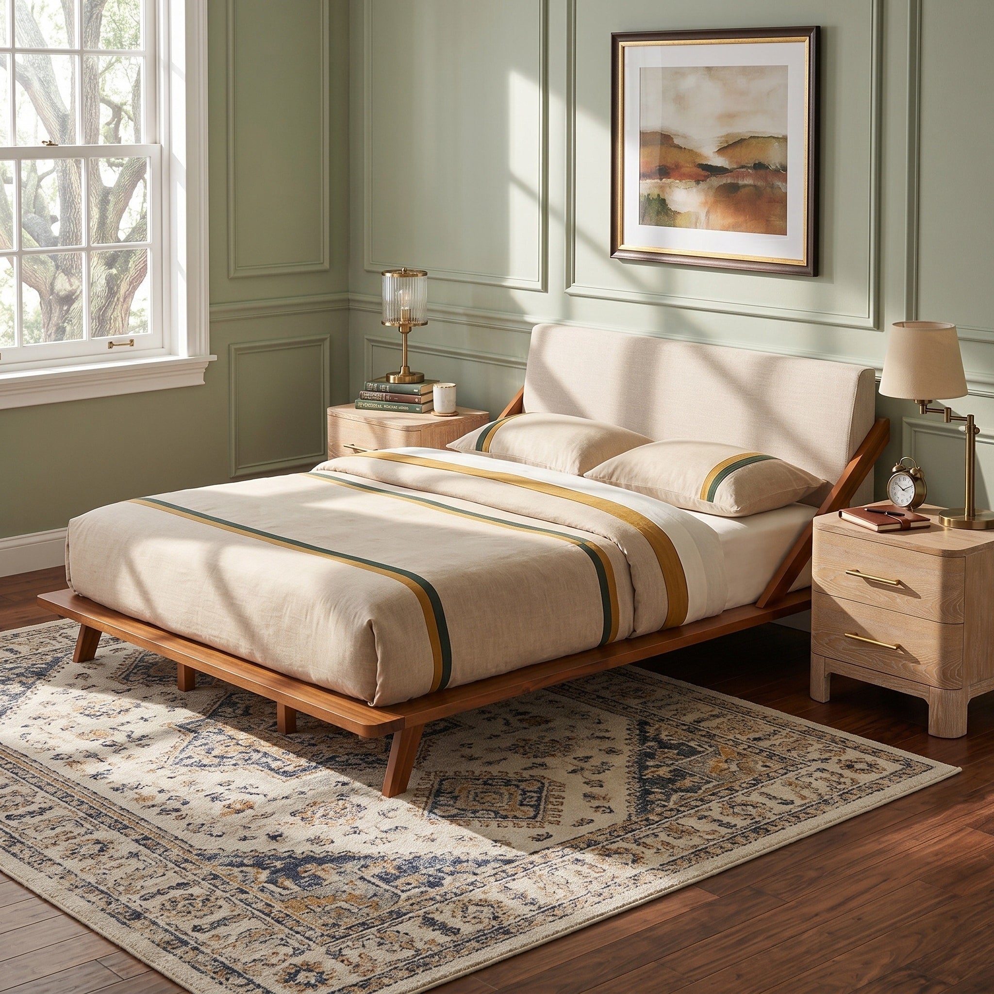 Christopher Knight Home Elowen Modern 3 Piece Bedroom Set Upholstered Wood Platform Bed Two Nightstands With 2 Drawers