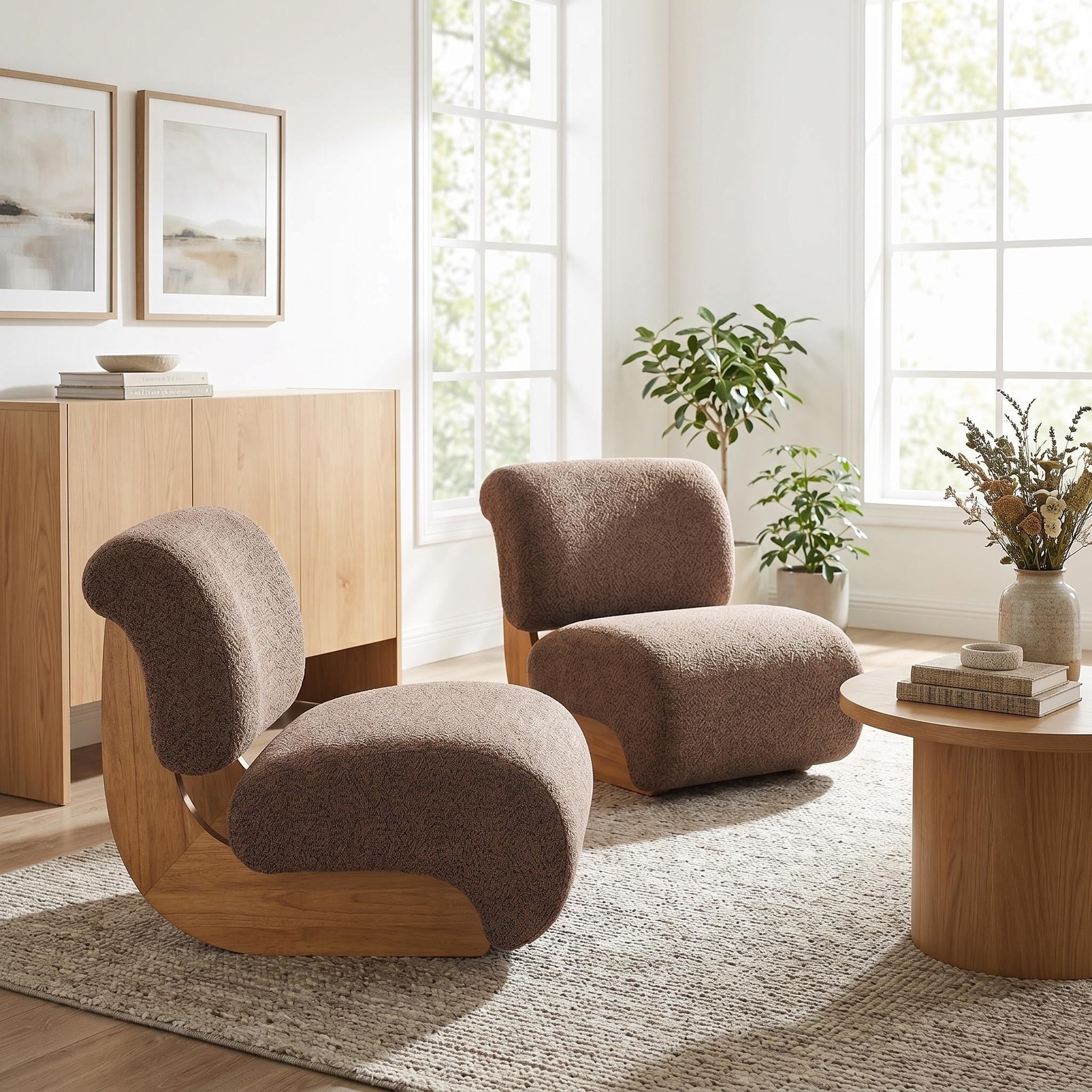 Christopher Knight Home Elowen Modern Armless Accent Chair Soft Boucle Upholstery Sculptural Silhouette Solid Wood Base
