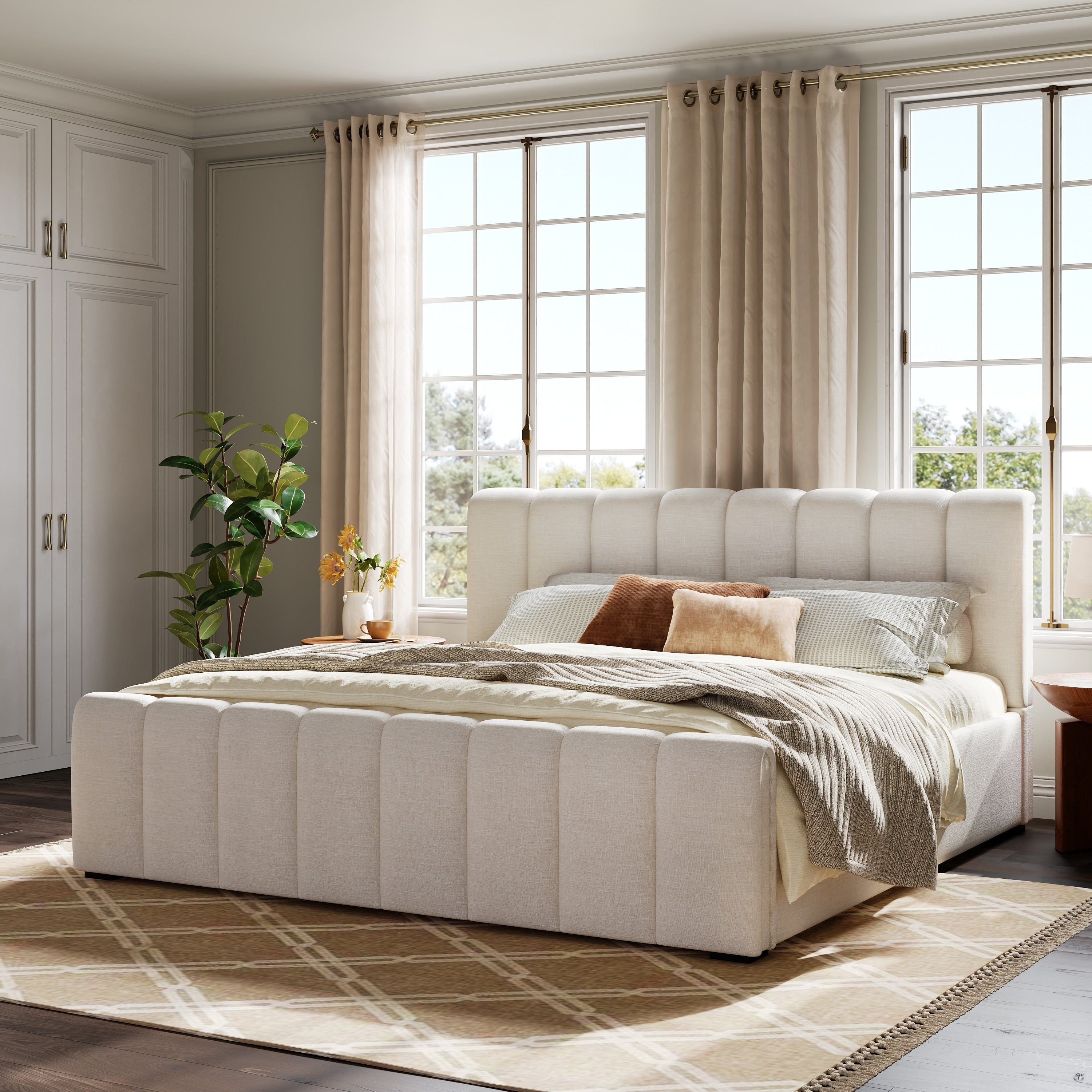 Christopher Knight Home Elowen Modern Upholstered Bed Frame With Thick Padded Headboard