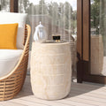 Christopher Knight Home Emmy Outdoor Cylindrical Side Table Lightweight Concrete Mgo With Travertine Look Ribbed Texture