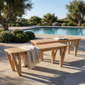 Christopher Knight Home Eno Farmhouse Outdoor Dining Bench Acacia Wood Frame With V Shaped Legs Wooden Slatted Seat