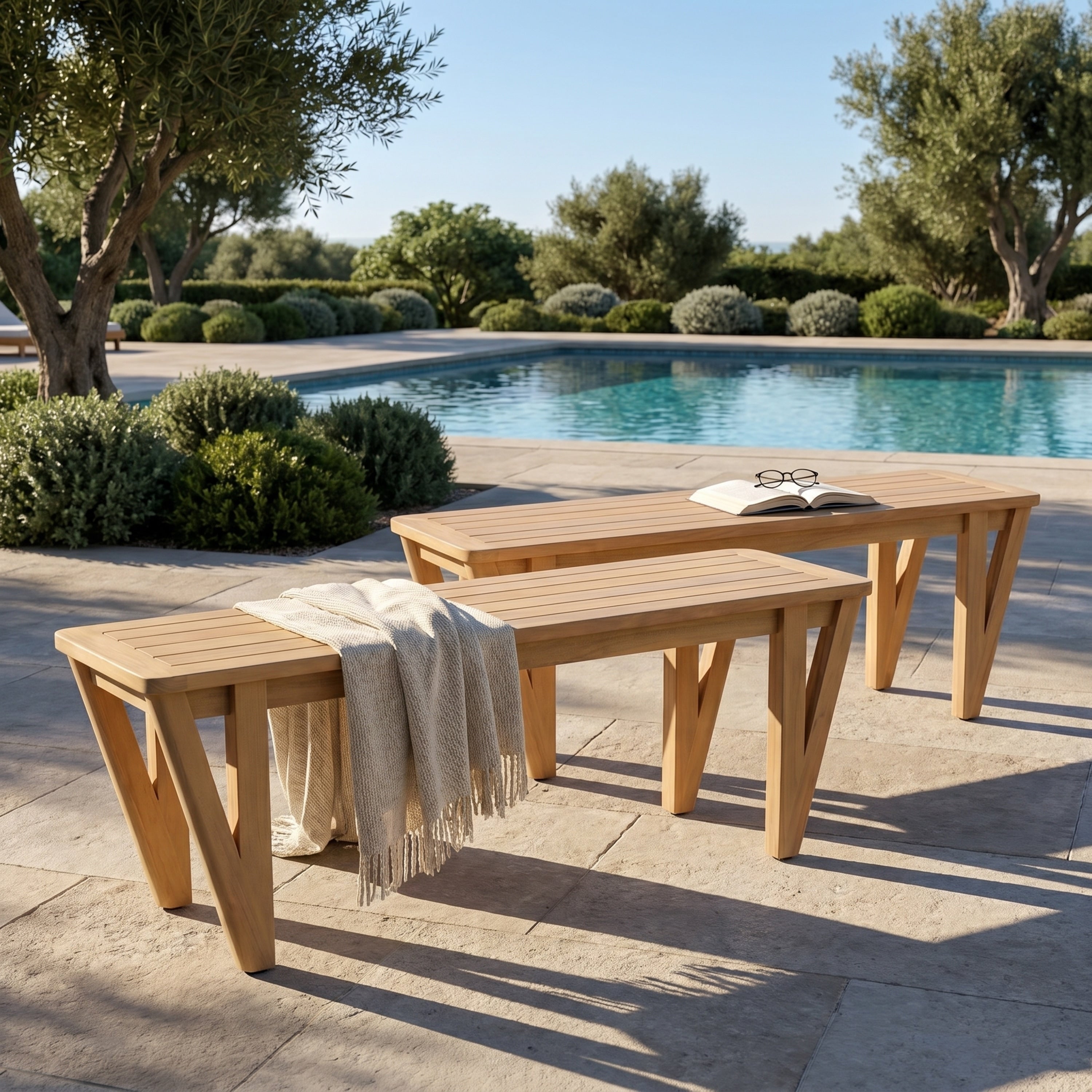 Christopher Knight Home Eno Farmhouse Outdoor Dining Bench Acacia Wood Frame With V Shaped Legs Wooden Slatted Seat