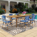 Christopher Knight Home Estra 7 Piece Outdoor Dining Set With Six Woven Metal Frame Chairs And Expandable Acacia Wood Table