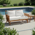 Christopher Knight Home Ethan Outdoor Loveseat Acacia Wood Frame Mid Century 2 Seater With Weather Resistant Cushions