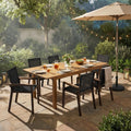 Christopher Knight Home Farmhouse 7 Piece Extendable Acacia Wood Outdoor Dining Set With Slatted Table And Mesh Chairs