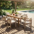 Christopher Knight Home Farmhouse 7 Piece Outdoor Patio Dining Set With Expandable Acacia Wood Table And Cushioned Armchairs