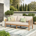 Christopher Knight Home Farmhouse Acacia Wood And Rope Woven Outdoor 3 Seater Patio Sofa With Water Resistant Cushions