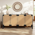 Christopher Knight Home Farmhouse Boho Coastal Storage Cabinet With Handwoven Paper Rope Doors Solid Wood Legs