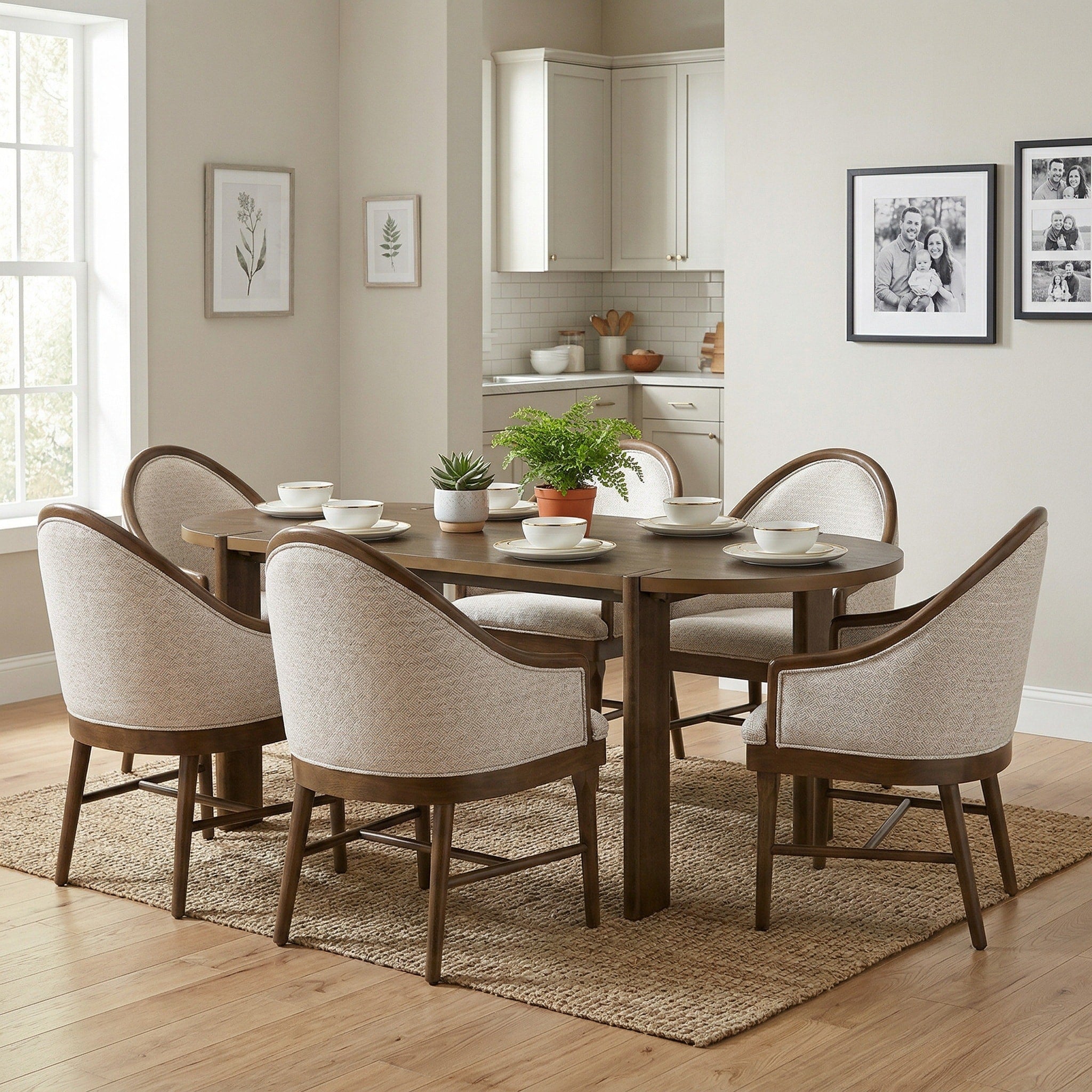 Christopher Knight Home Farmhouse Dining Set With Modern Walnut Finished Wooden Oval Dining Table And Upholstered Chairs