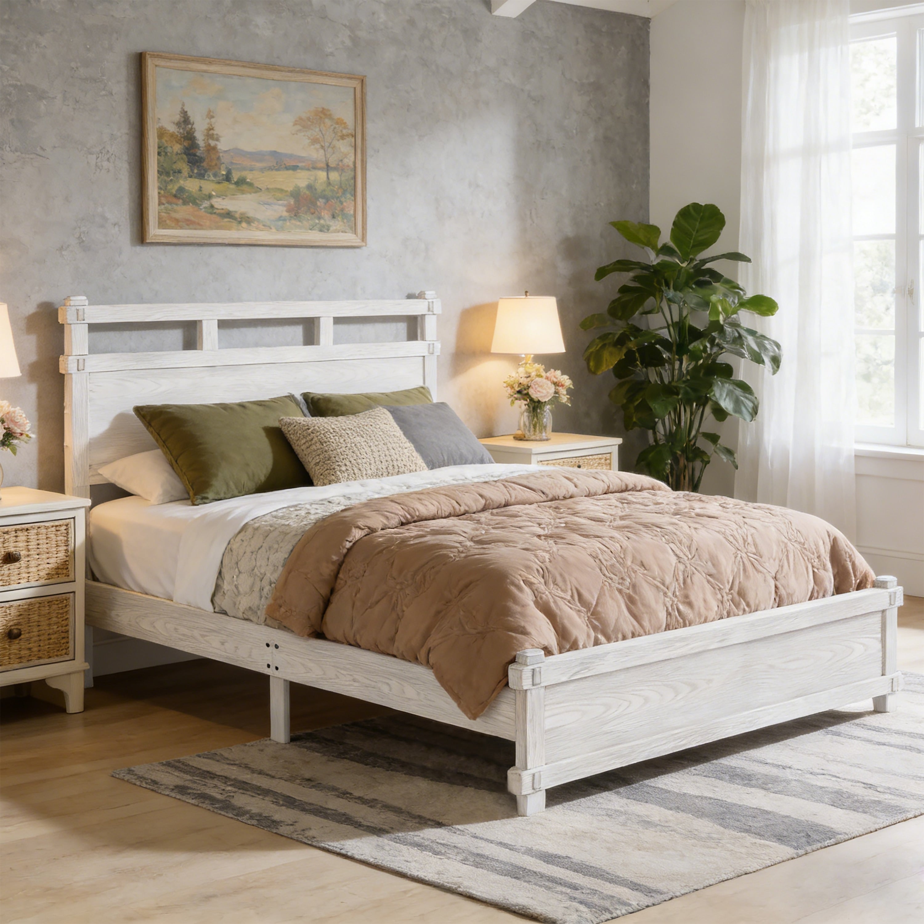 Christopher Knight Home Farmhouse Platform Bed Frame With 2 Tier Headboard Solid Wood Slat Support No Box Spring Required