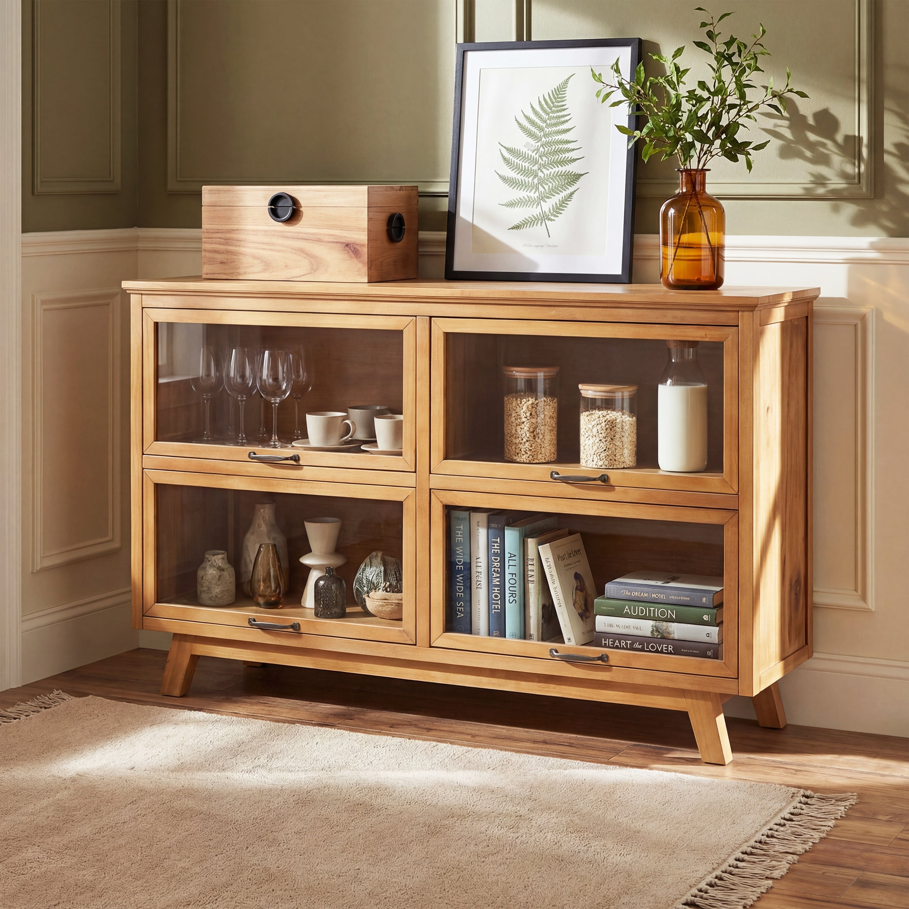 Christopher Knight Home Farmhouse Wooden Display Cabinet With 4 Glass Doors