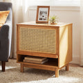 Christopher Knight Home Farmhouse Wooden Nightstand With Swing Up Rattan Door Storage Cabinet