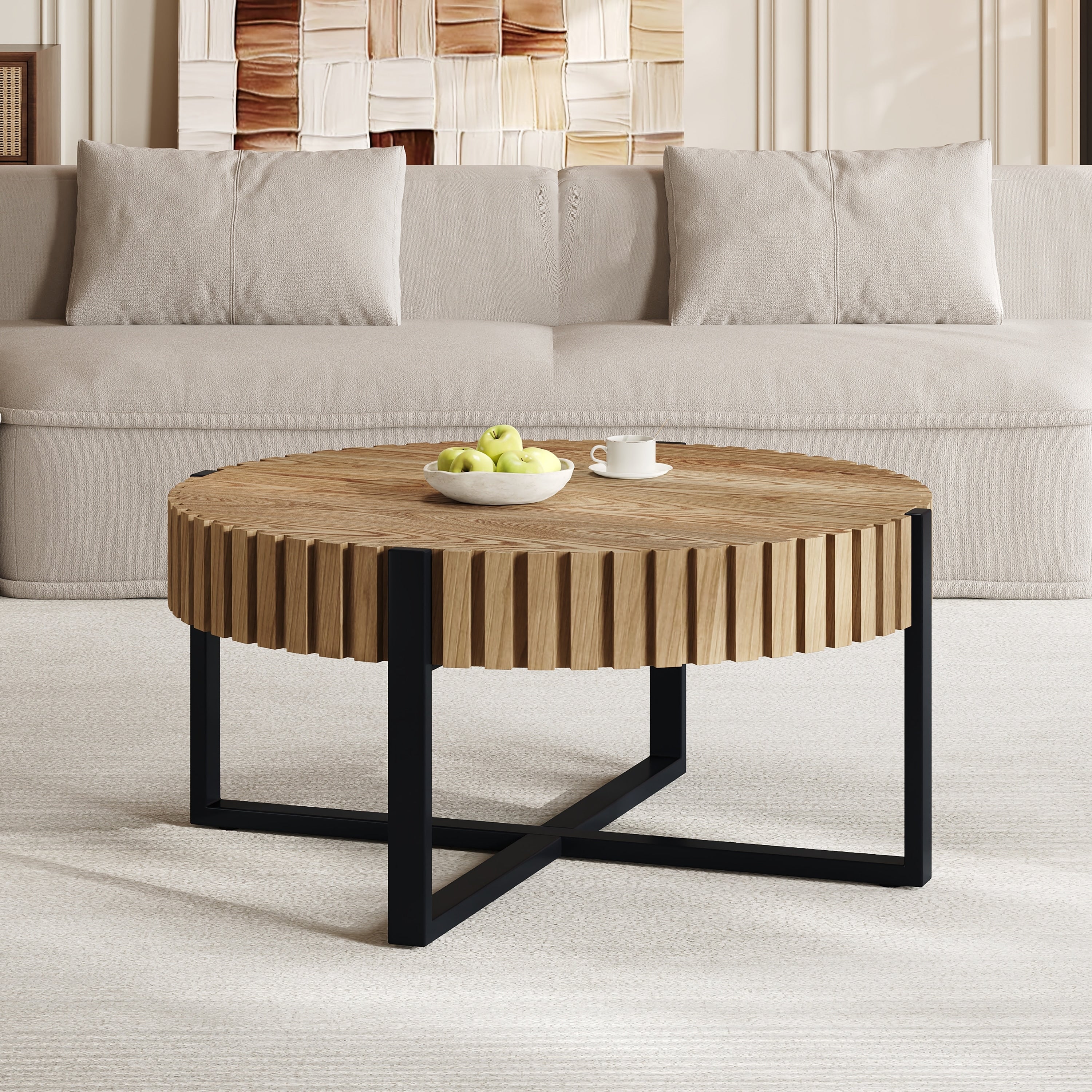 Christopher Knight Home Forgewood Modern Industrial Round Coffee Table With Metal Base