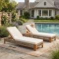 Christopher Knight Home Gedy Outdoor Chaise Lounge Set Adjustable Recling Backrest With Side Table Acacia Wood Frame