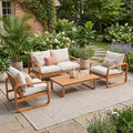Christopher Knight Home George 4 Piece Outdoor Acacia Wood Conversation Set With Plush Thick Cushions Slatted Coffee Table