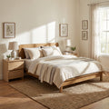 Christopher Knight Home Halston Platform Bed Frame In Rubber Wood With Modern Headboard And Slatted Support