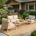 Christopher Knight Home Hartford 4 Piece Outdoor Acacia Wood Patio Seating Set With Wicker Back And Cushions