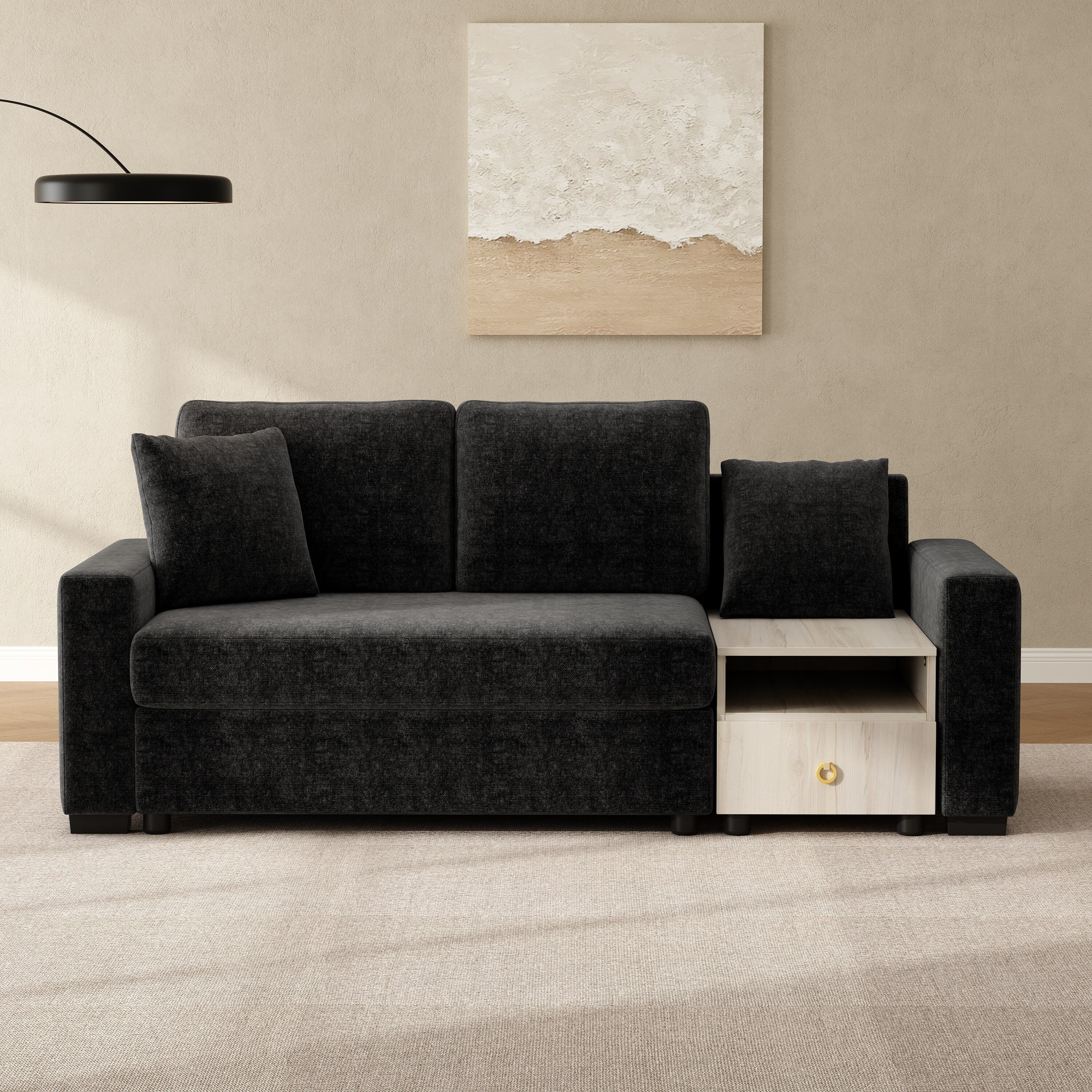 Christopher Knight Home Havencrest 79.3 Modern Upholstered Modular Loveseat With Storage Armrest Center Console