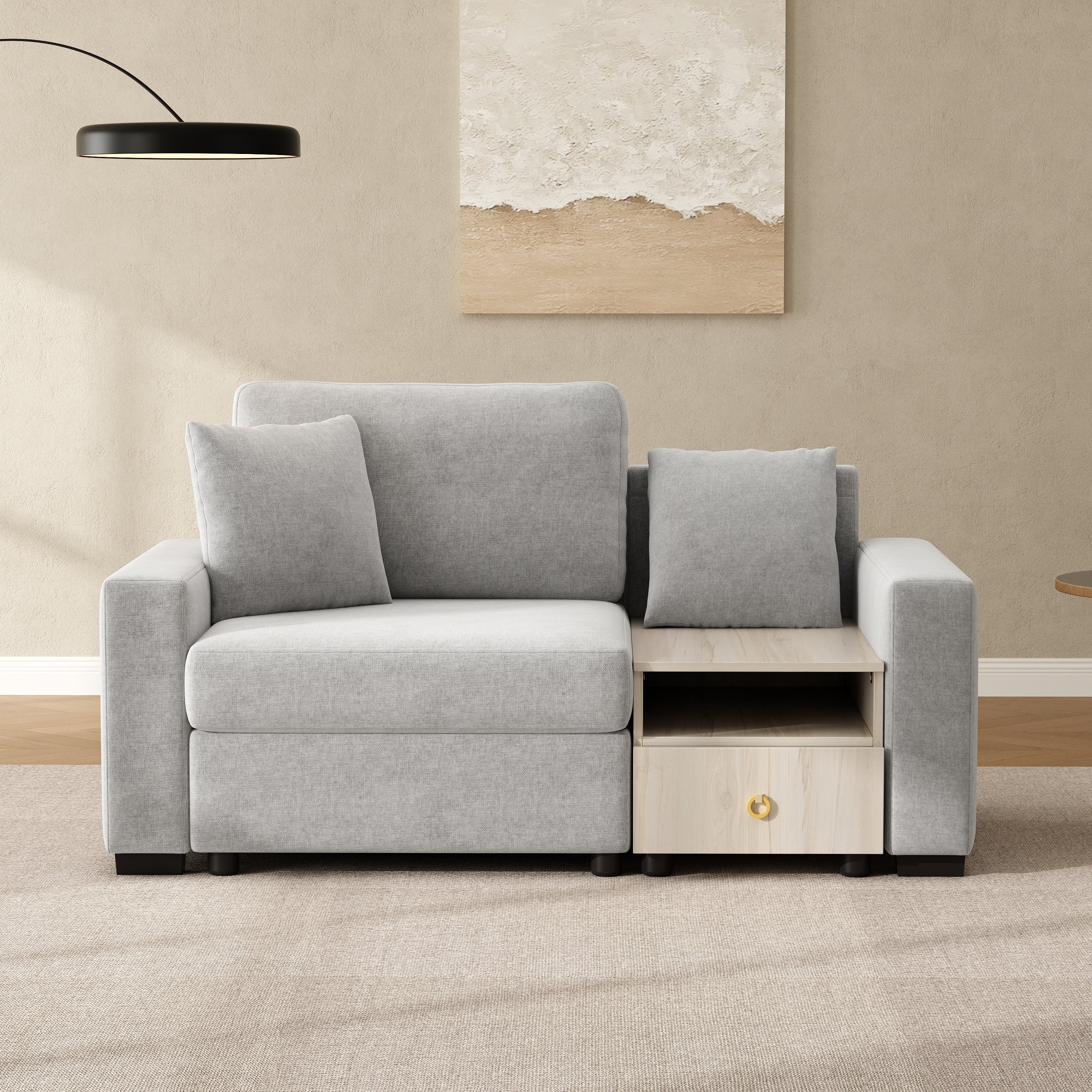 Christopher Knight Home Havencrest 63.2 Modern Upholstered Modular Sofa Chair With Storage Armrest Center Console