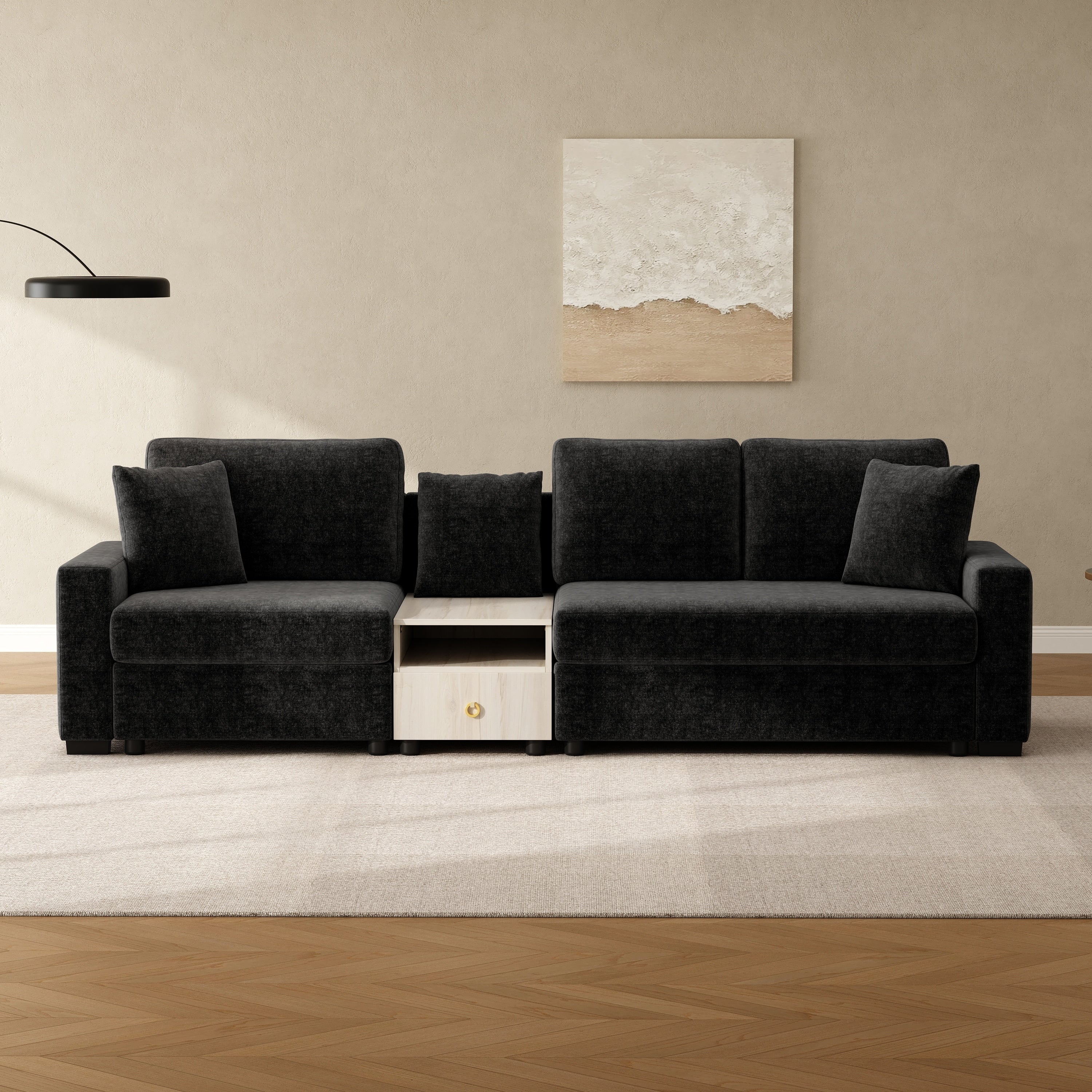 Christopher Knight Home Havencrest 111.8 Modern Upholstered Modular Sofa With Storage Armrest Center Console