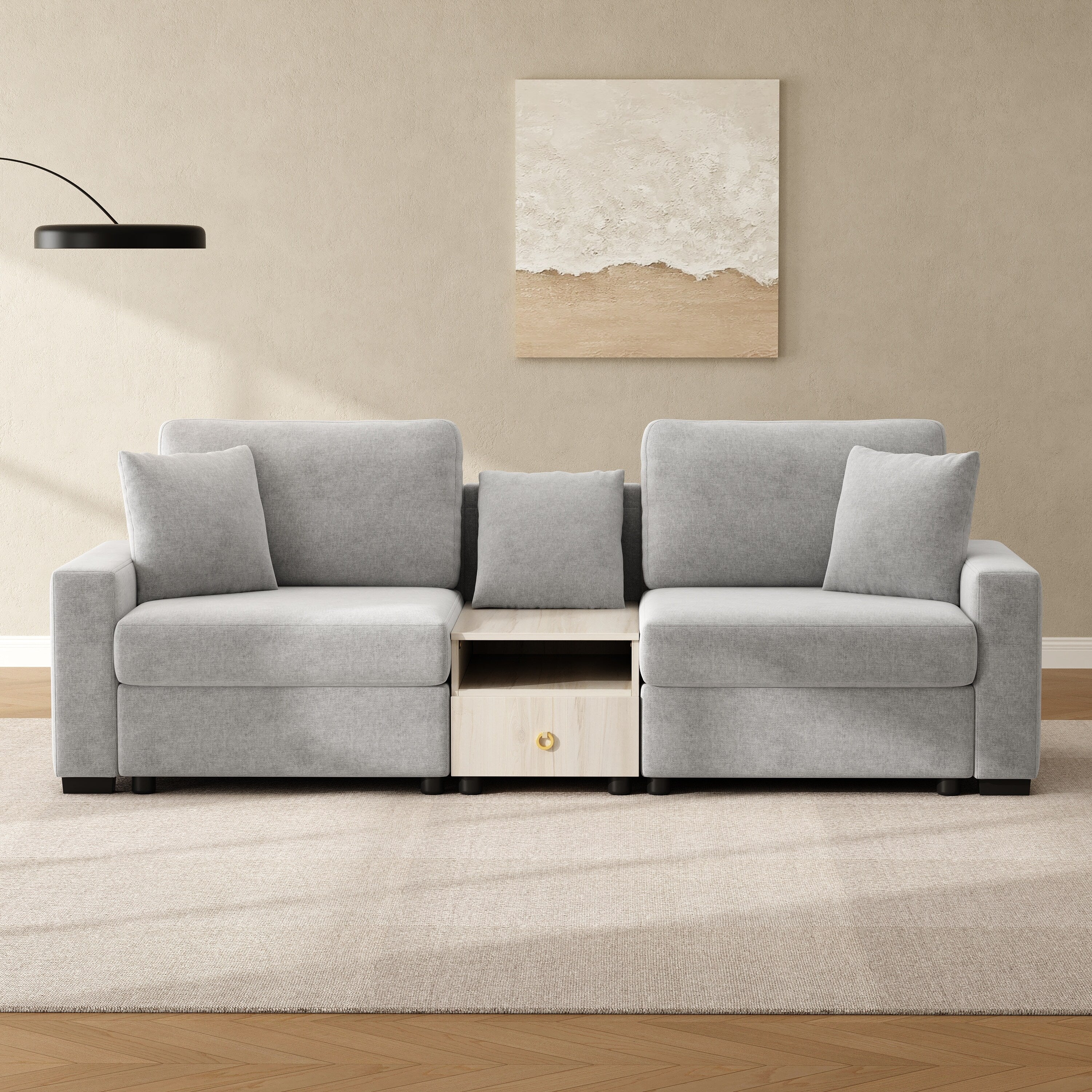 Christopher Knight Home Havencrest 95.7 Modern Upholstered Modular Sofa With Storage Armrest Center Console