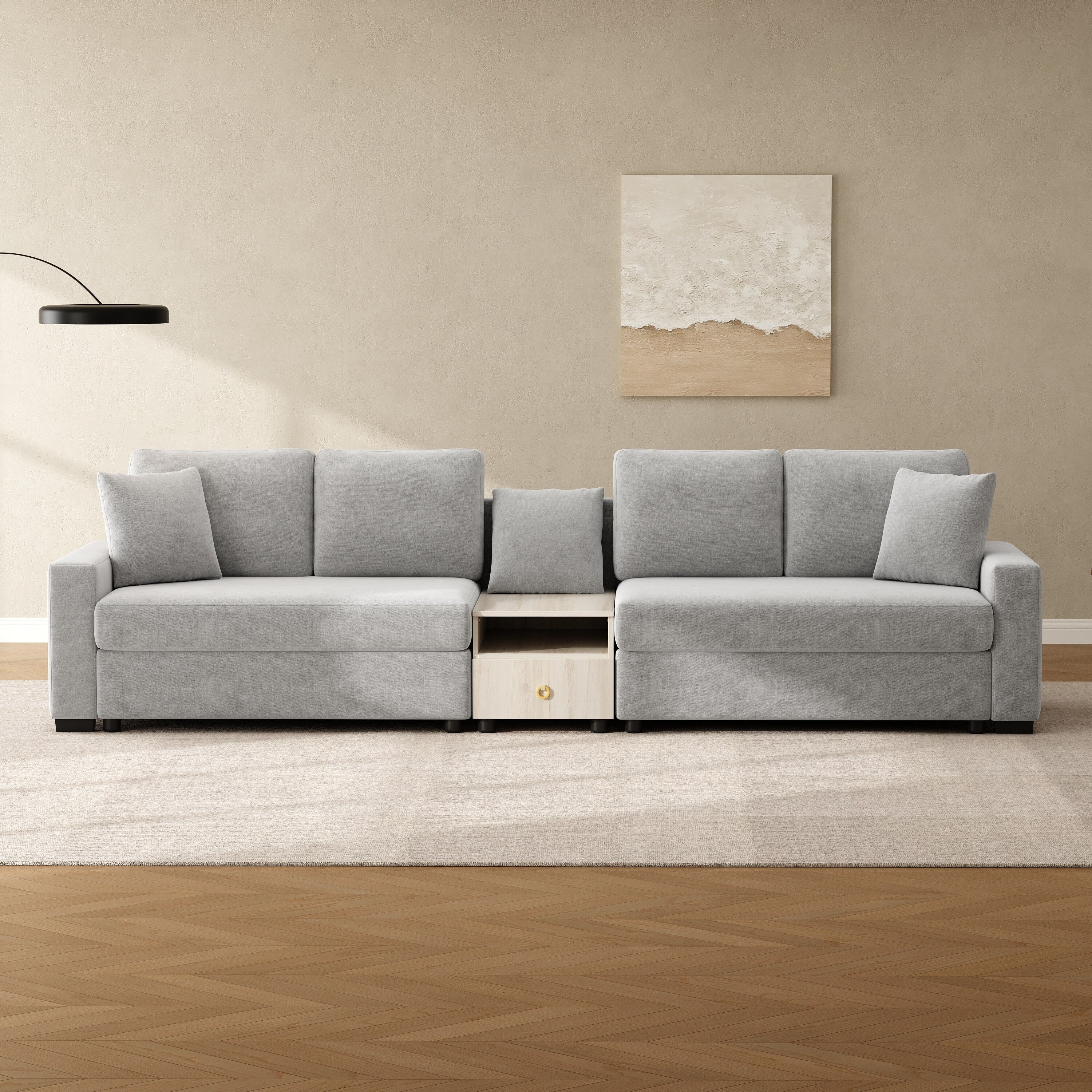 Christopher Knight Home Havencrest 127.9 Modern Upholstered Modular Sofa With Storage Armrest Center Console