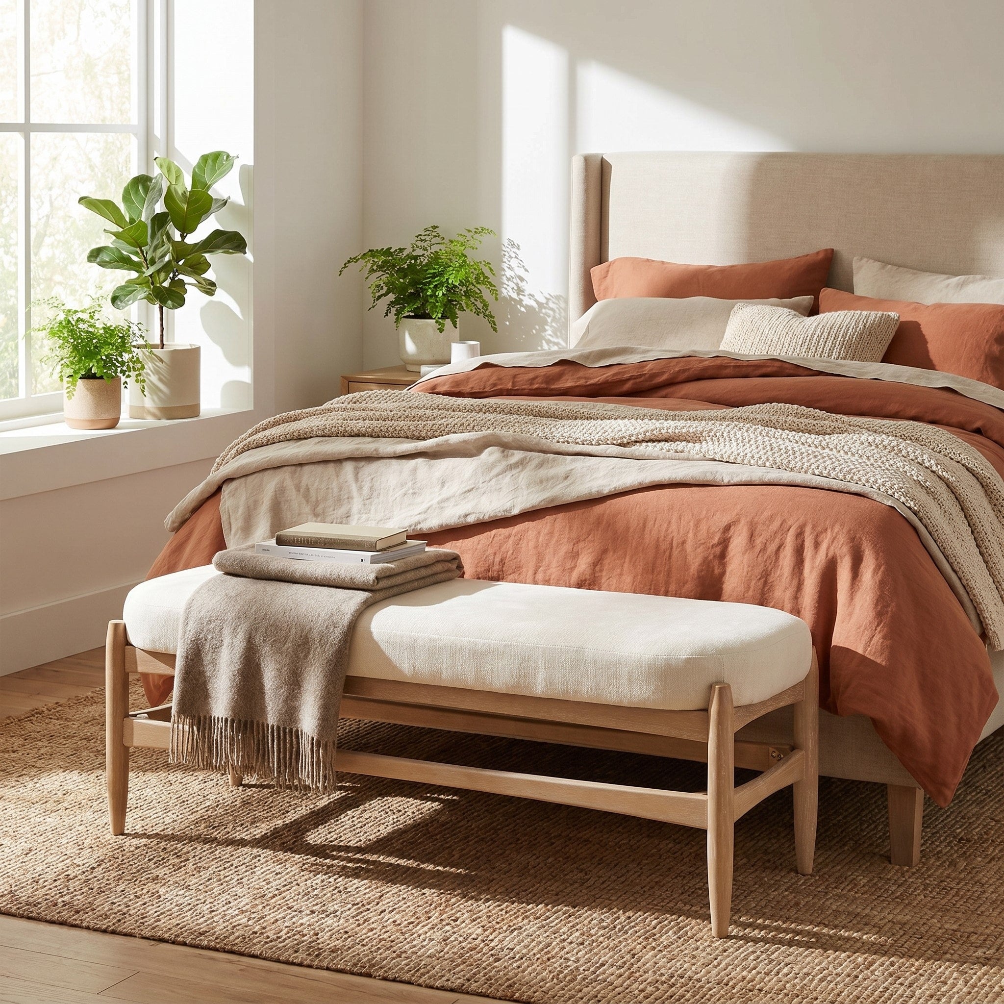 Christopher Knight Home Ian Scandinavian Indoor Bench Chenille Upholstered With Wood Legs For Bedroom Entryway Living Room