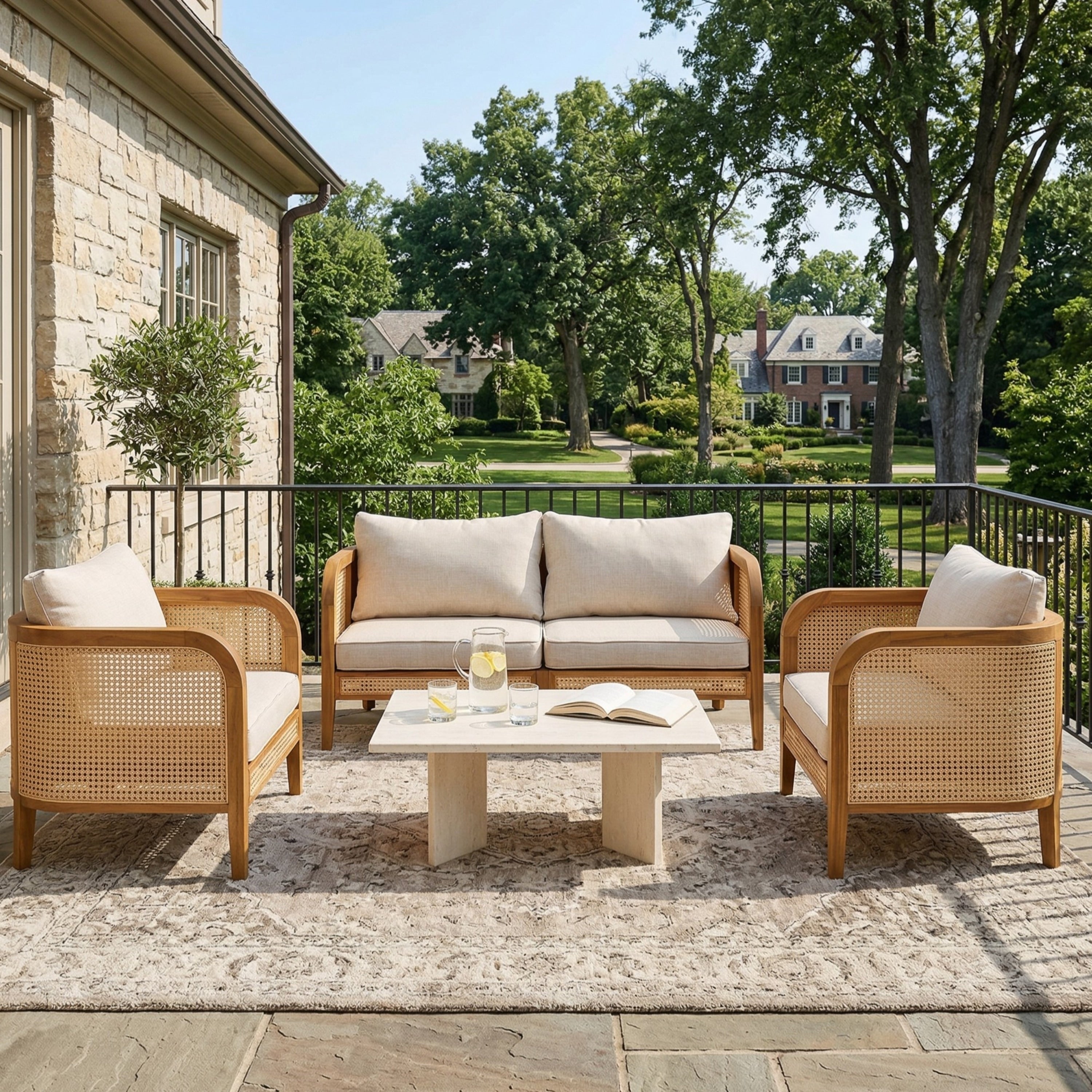 Christopher Knight Home Isabella Outdoor 3 Piece Acacia Wood Patio Conversation Set With Removable Cushions 3 Piece Set