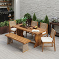 Christopher Knight Home Itsuko 6 Piece Outdoor Acacia Wood Dining Set With Woven Wicker Back Chairs Bench Slat Dining Table