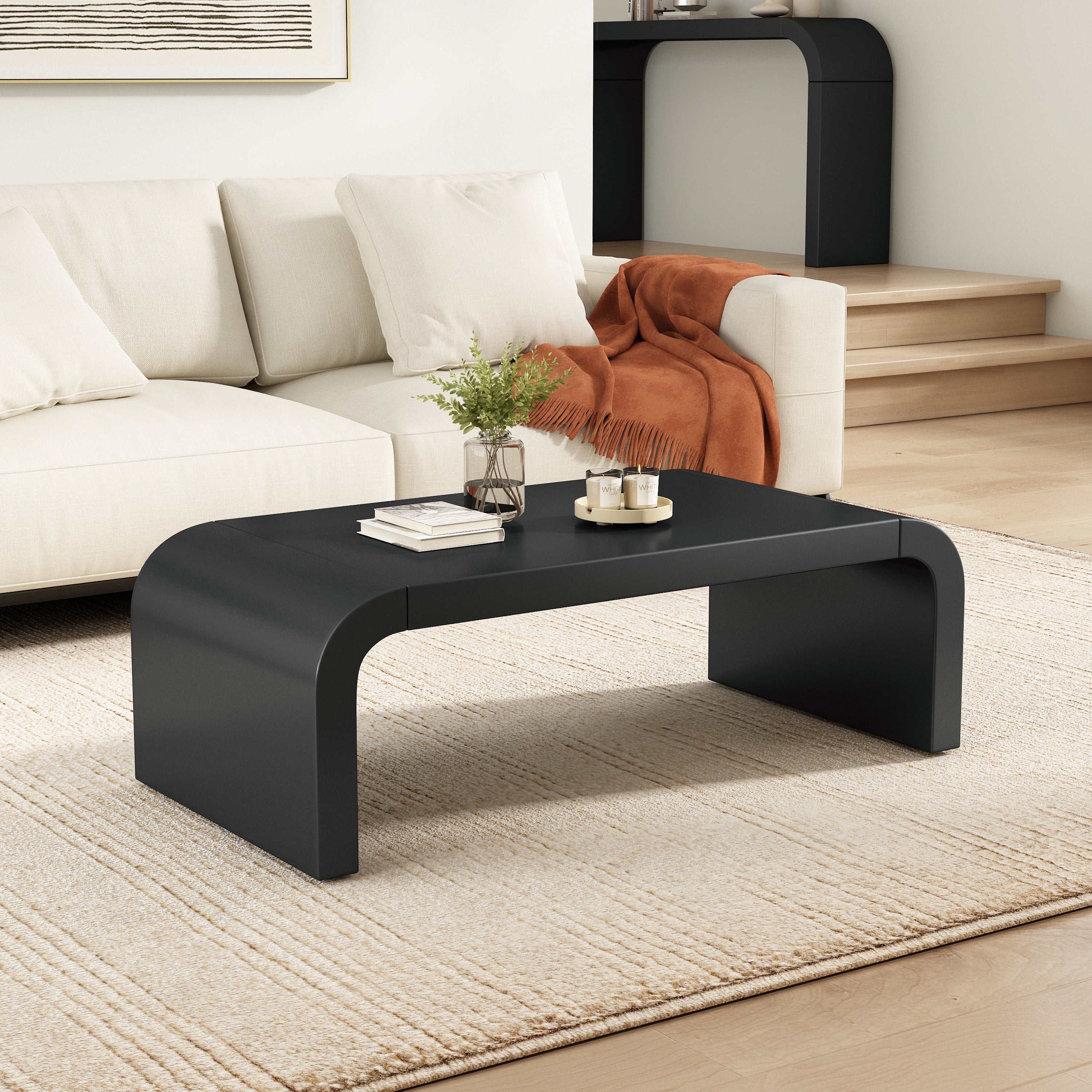 Christopher Knight Home Julian Waterfall Coffee Table Mdf Modern Curved Silhouette Spacious Minimalist Design