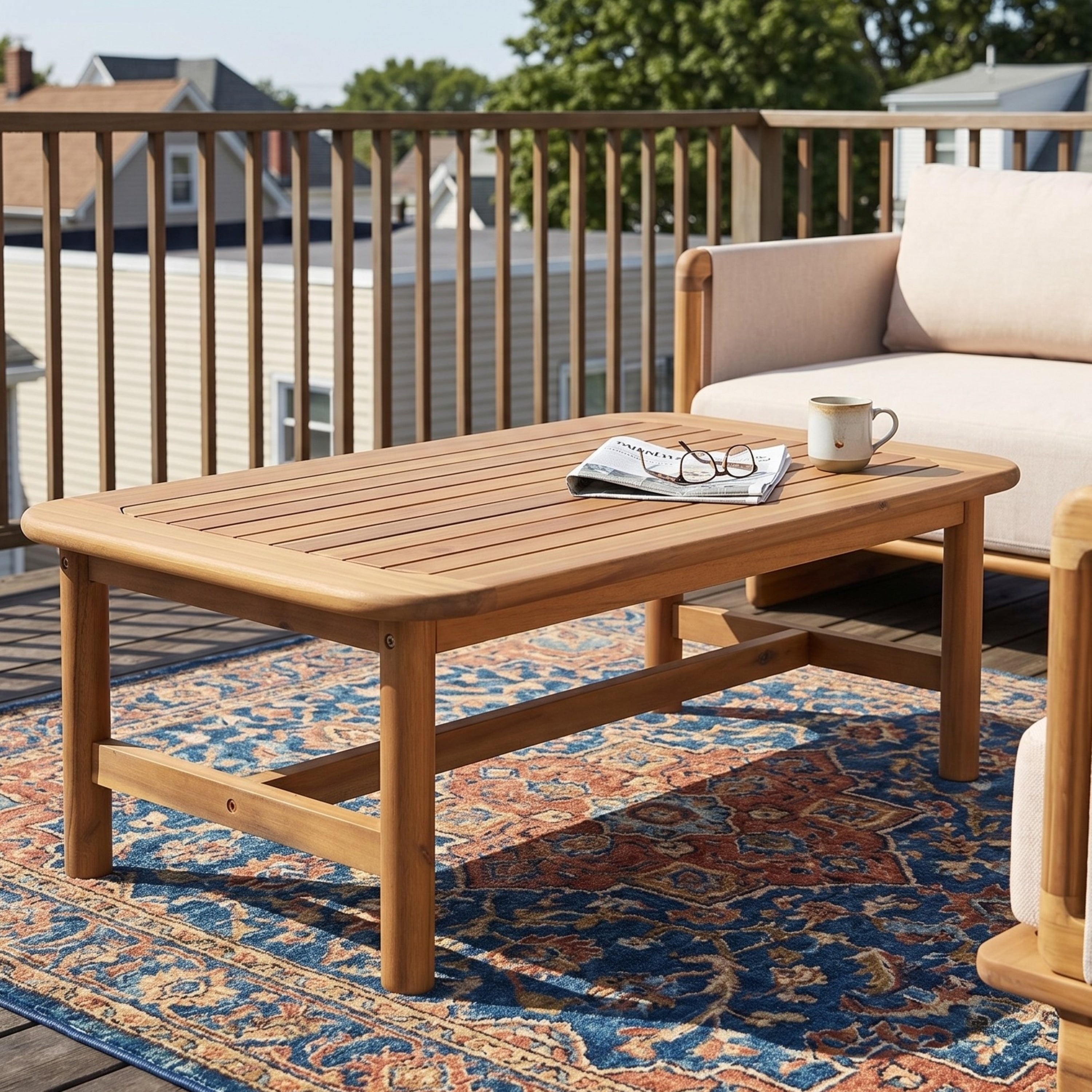 Christopher Knight Home Jun Outdoor Coffee Table 39.37 Rectangular Acacia Wood With Slatted Top